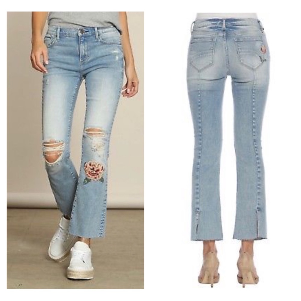 Driftwood Distressed Floral Roxy Jeans Ankle Flare